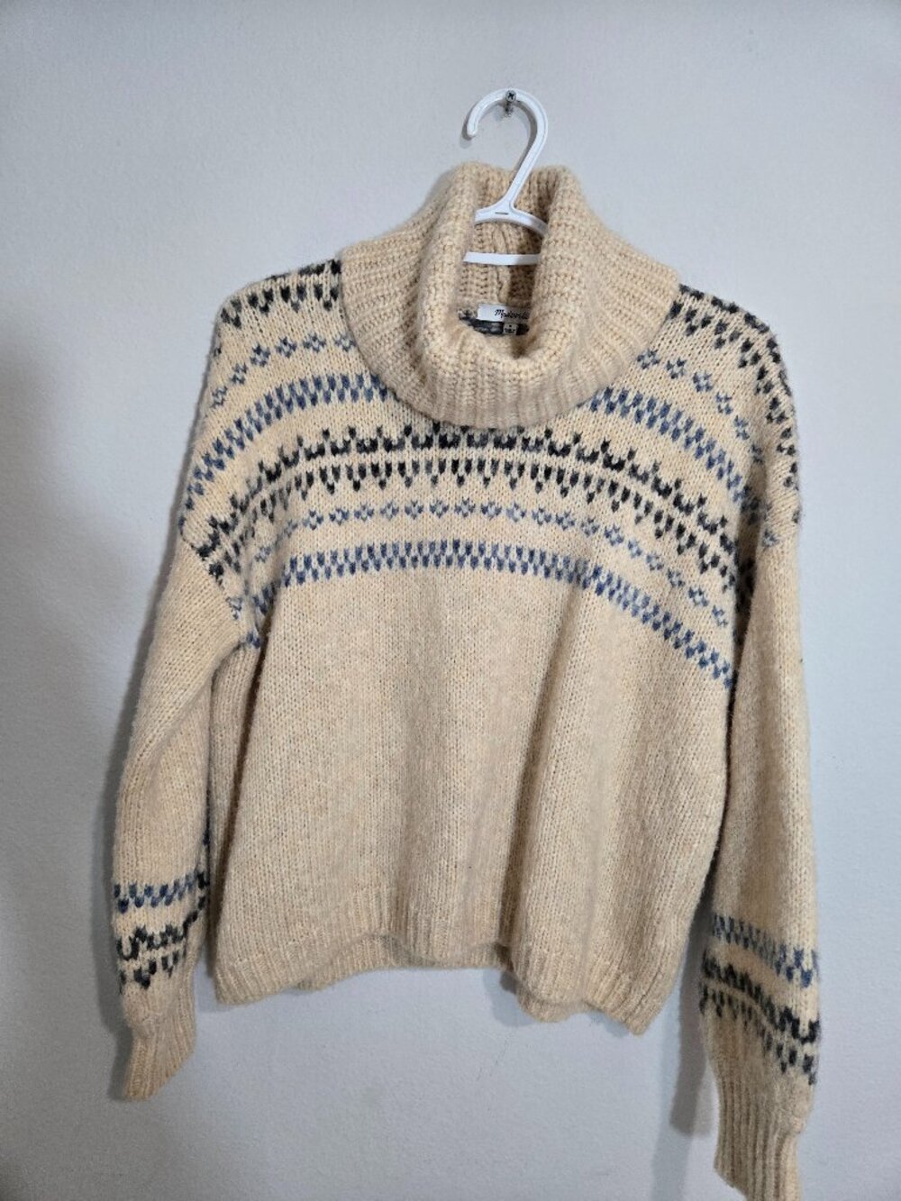 Madewell Somervell Fair Isle Turtleneck Sweater Cream Blue Size Small